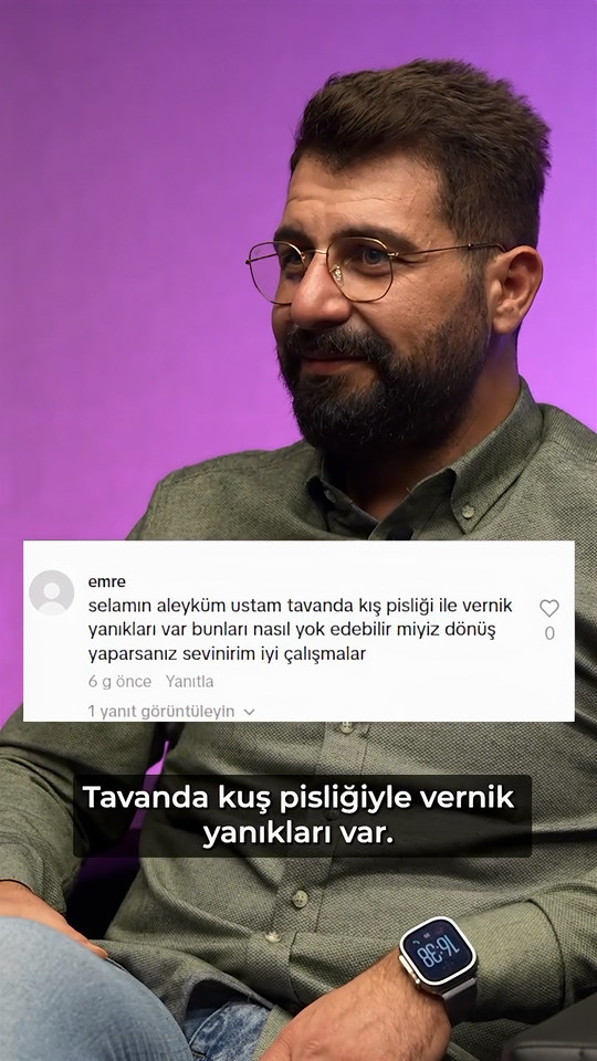 Tavanında kuş pisliği ve vernik yanıkları olan bir izleyicinin sorusunu Bowax kurucusu Lokman İn, seramik kaplamanın kir tutmaması üzerinden cevaplıyor.